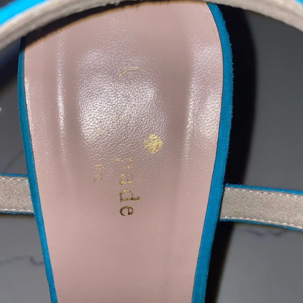 kate spade Blue Multi Suede Cork Wedge Sandals